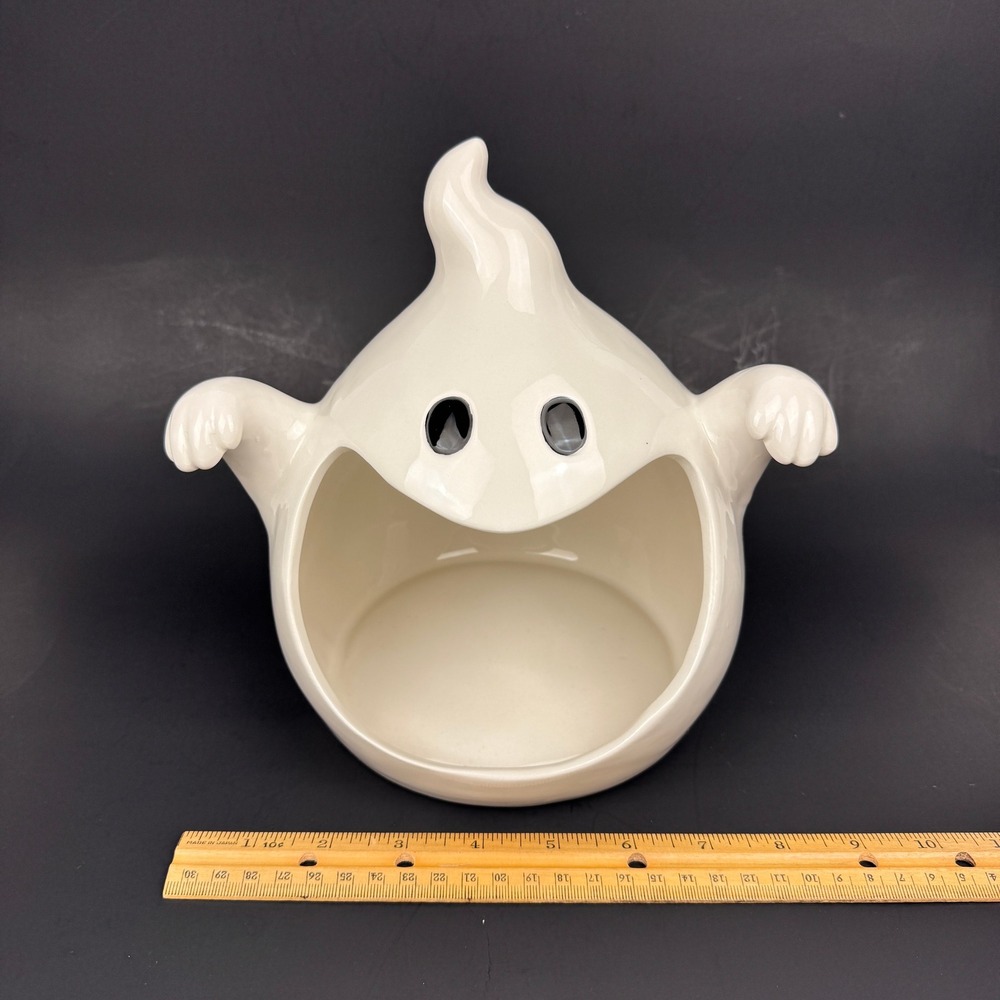 Ceramic White Ghost Halloween‎ Candy Dish Bowl Open Mouth Arlington Designs